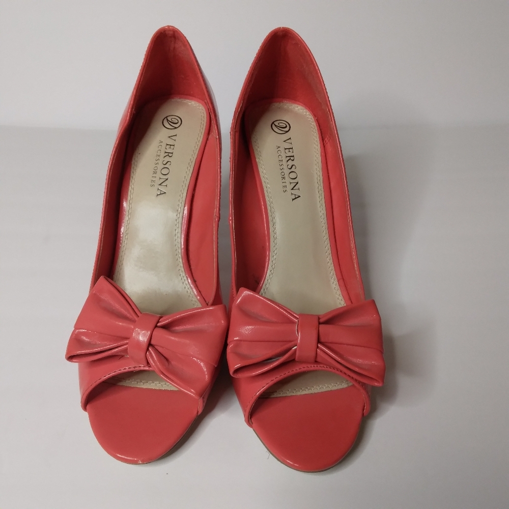 Coral Peep-toe Heels